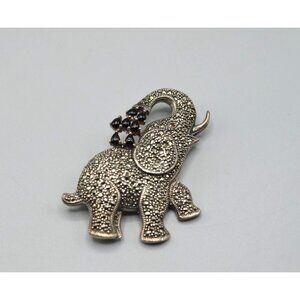 Sterling Silver Elephant Brooch Marcasite Stone Trunk Up 925 Thailand NF 2"